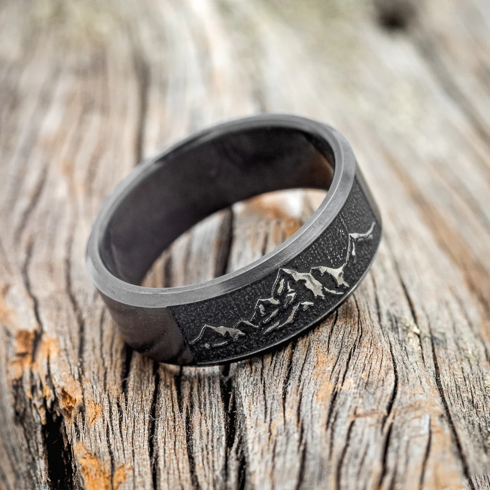 "PATH FINDER" - CUSTOM EMBOSSED MOUNTAIN WEDDING RING - Image 3