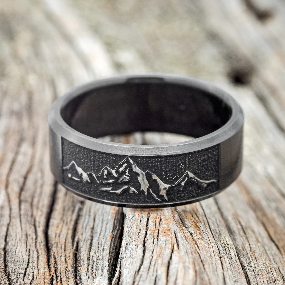 "PATH FINDER" - CUSTOM EMBOSSED MOUNTAIN WEDDING RING - Image 4