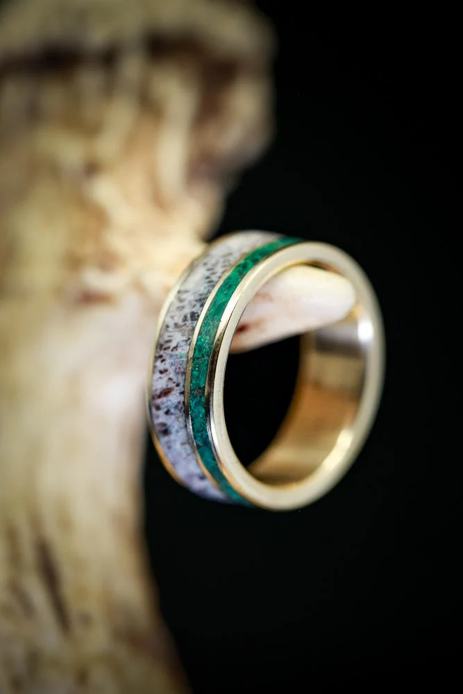 "RAPTOR" - ANTLER & MALACHITE WEDDING BAND - Image 14