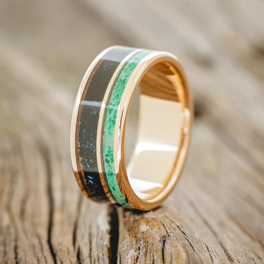 "RAPTOR" - PATINA COPPER & MALACHITE WEDDING BAND - Image 13