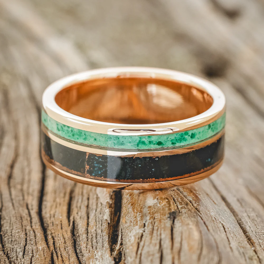 "RAPTOR" - PATINA COPPER & MALACHITE WEDDING BAND - Image 15
