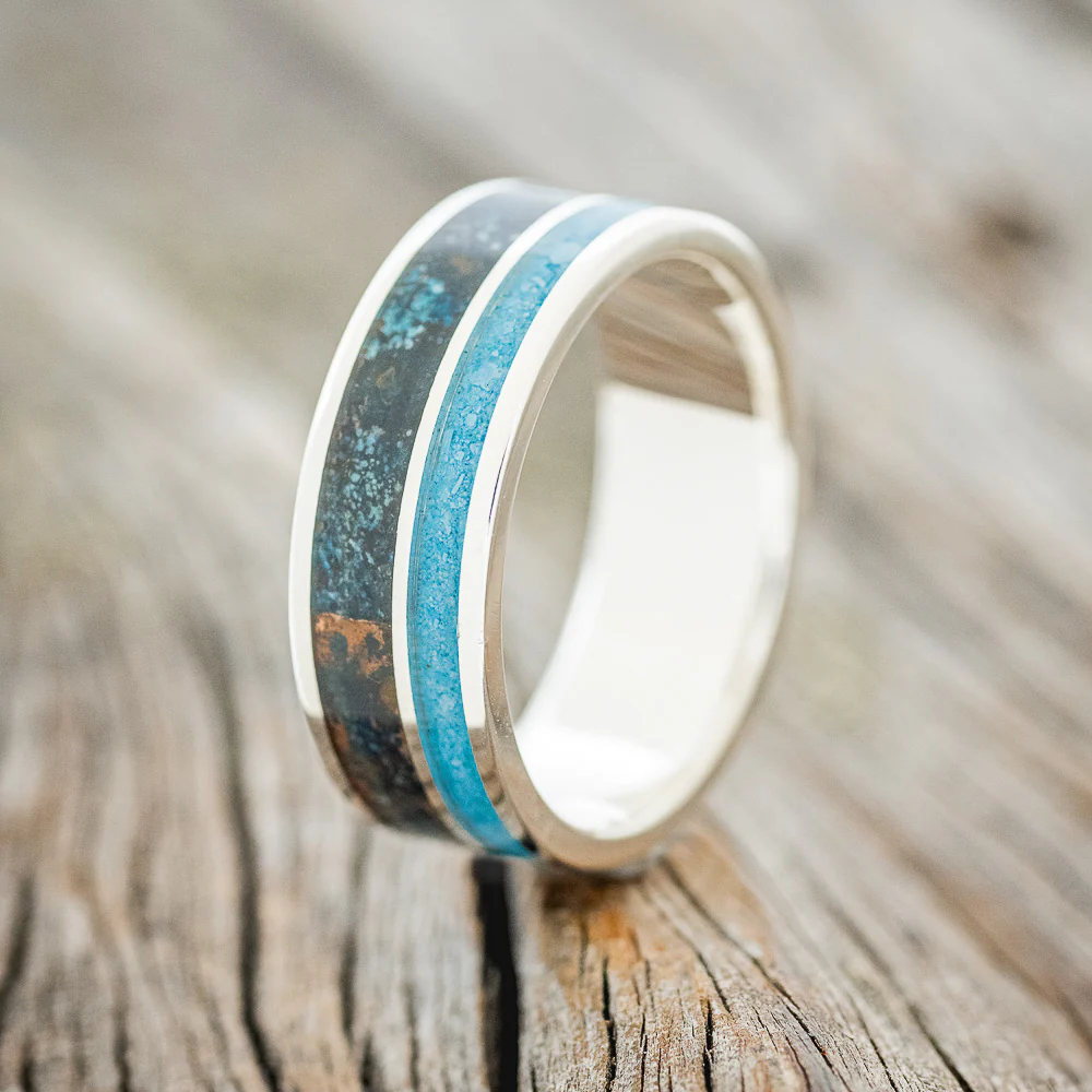 "RAPTOR" - PATINA COPPER & TURQUOISE WEDDING BAND - Image 10