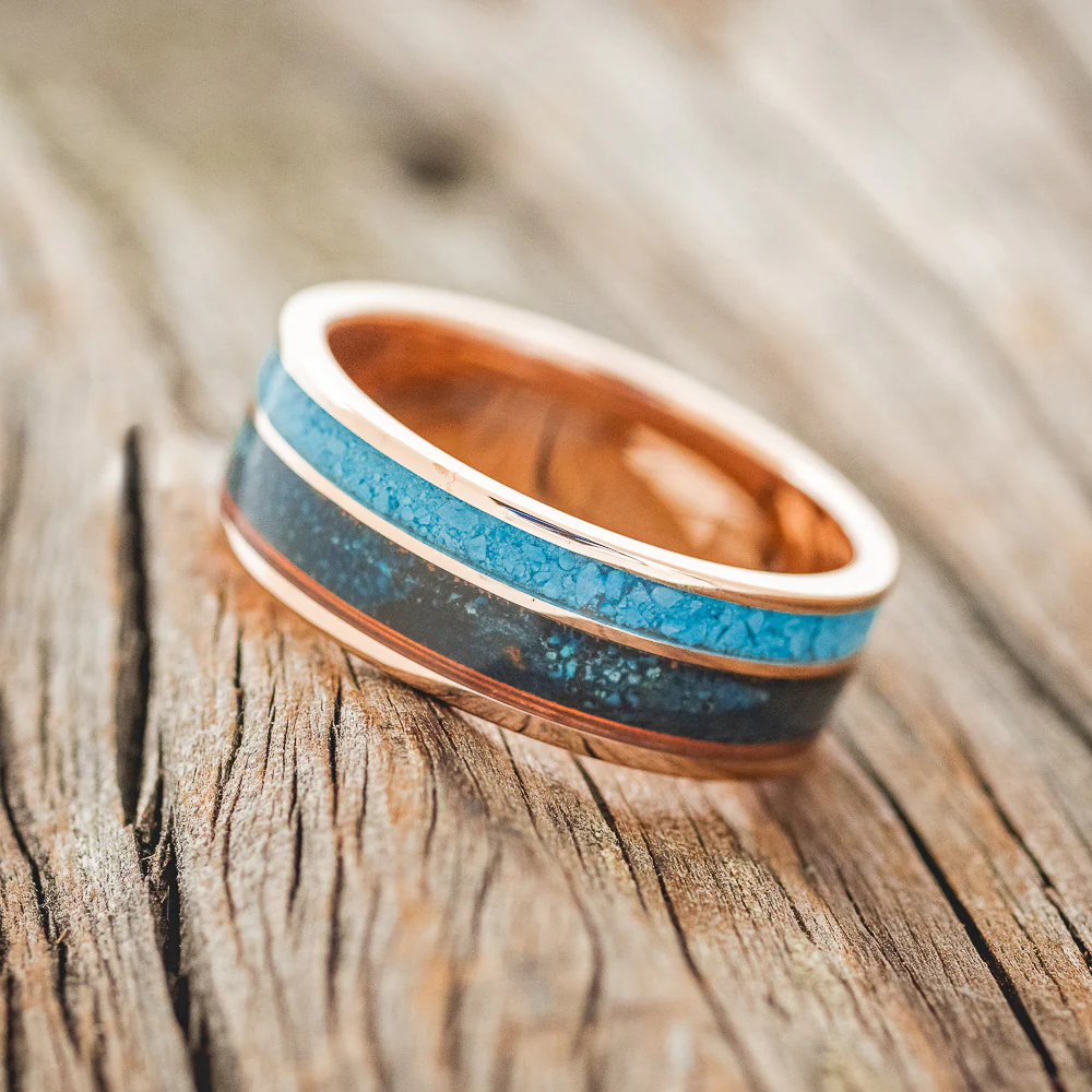 "RAPTOR" - PATINA COPPER & TURQUOISE WEDDING BAND - Image 14
