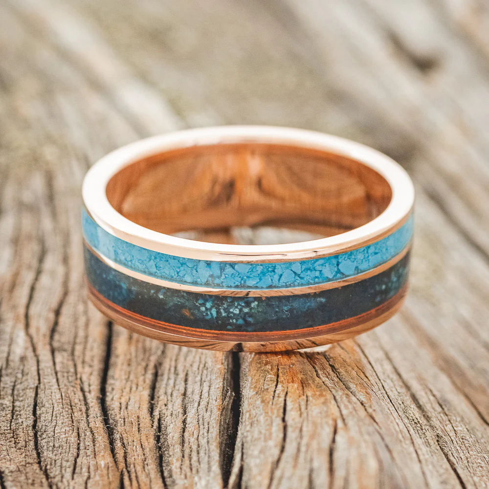 "RAPTOR" - PATINA COPPER & TURQUOISE WEDDING BAND - Image 15