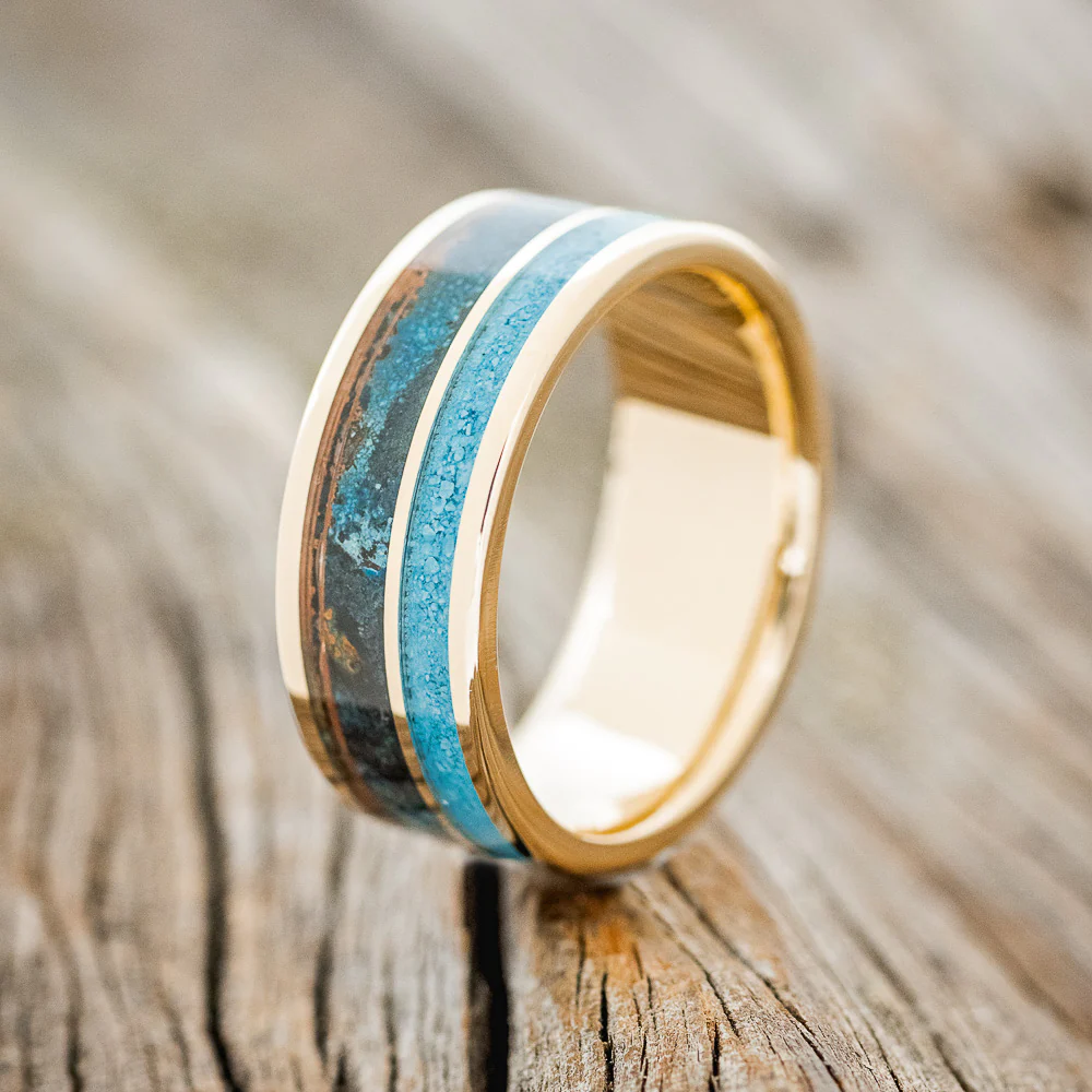 "RAPTOR" - PATINA COPPER & TURQUOISE WEDDING BAND - Image 16