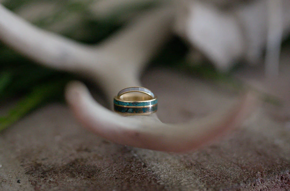 "RAPTOR" - PATINA COPPER & TURQUOISE WEDDING BAND - Image 19