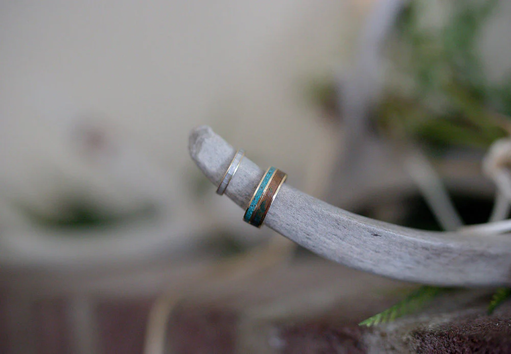 "RAPTOR" - PATINA COPPER & TURQUOISE WEDDING BAND - Image 20