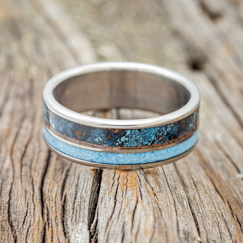 "RAPTOR" - PATINA COPPER & TURQUOISE WEDDING BAND - Image 3