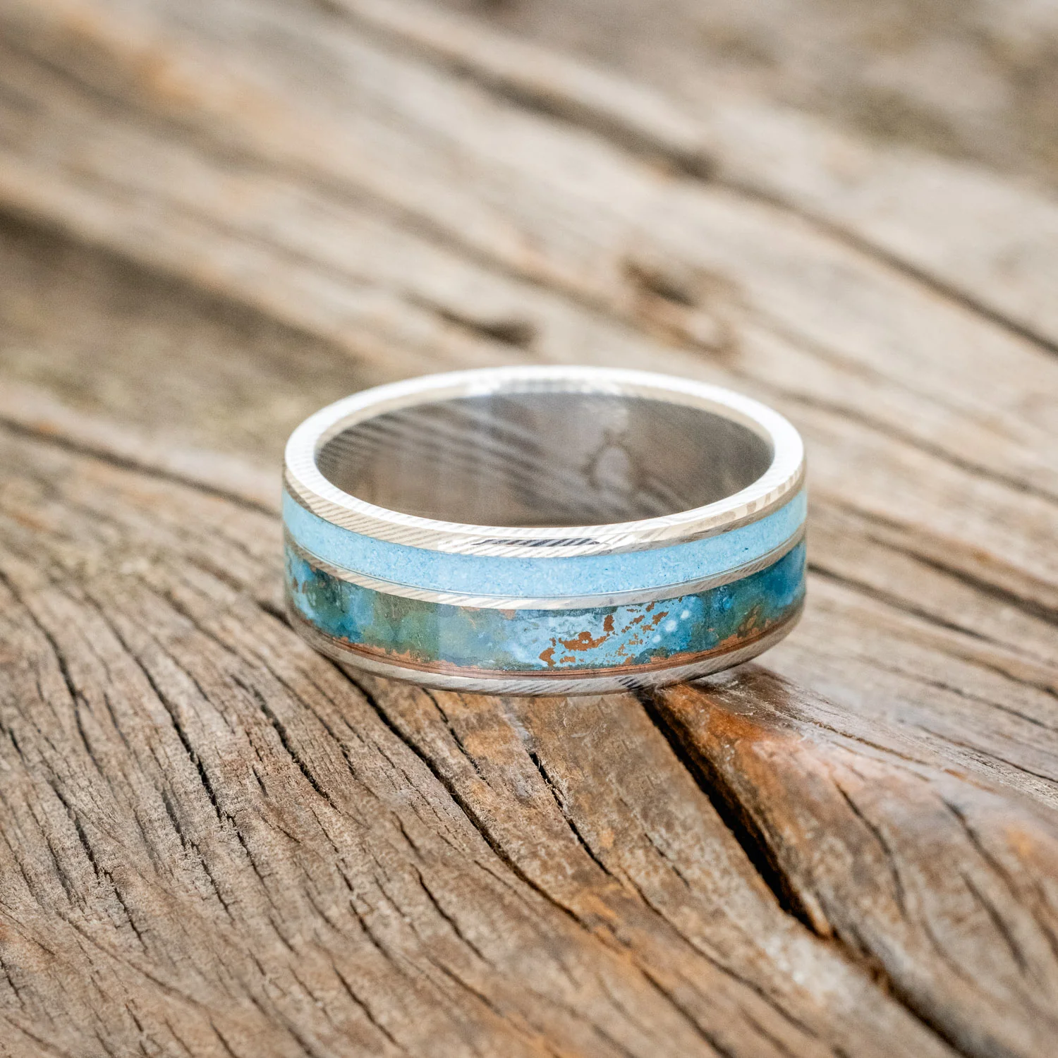 "RAPTOR" - PATINA COPPER & TURQUOISE WEDDING BAND - Image 9