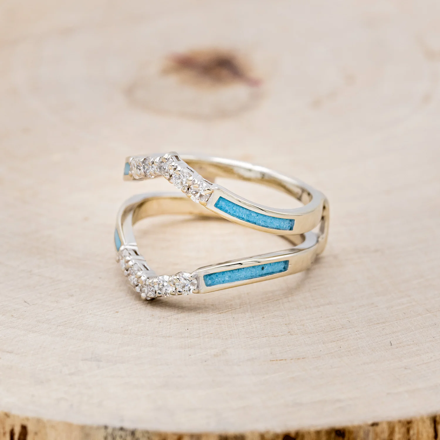 "RAYA" RING GUARD - CRUSHED TURQUOISE RING GUARD WITH DIAMOND ACCENTS - Image 3