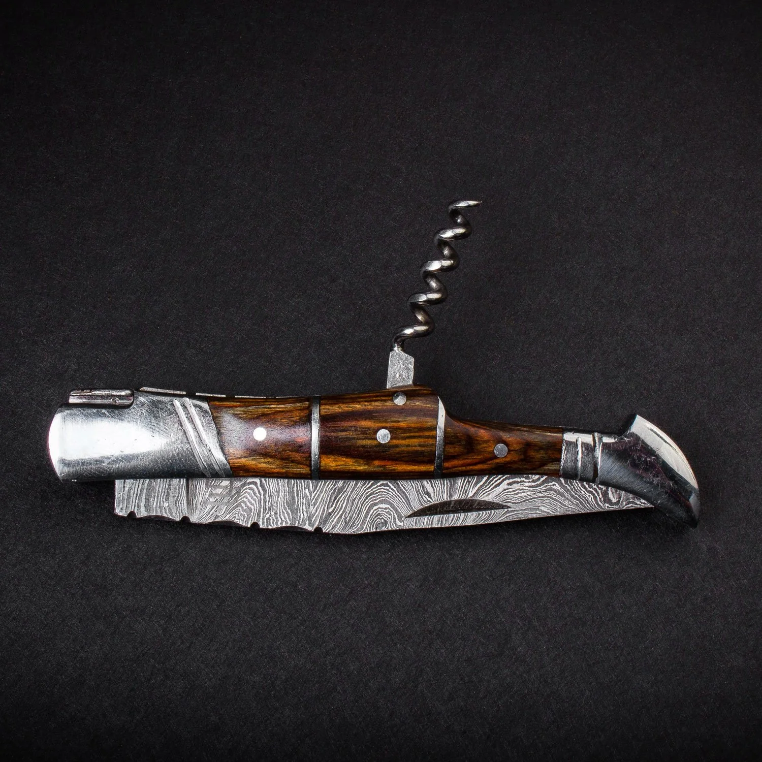 "RHONE RANGERS" - HANDMADE DAMASCUS STEEL FOLDING KNIFE WITH WINE CORKSCREW by Forseti Steel™ - Image 13