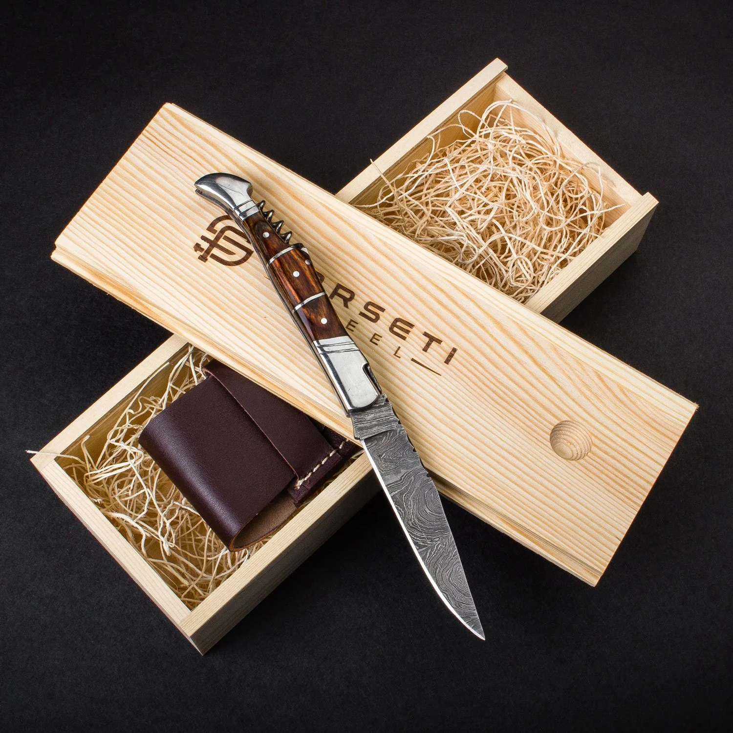 "RHONE RANGERS" - HANDMADE DAMASCUS STEEL FOLDING KNIFE WITH WINE CORKSCREW by Forseti Steel™ - Image 15