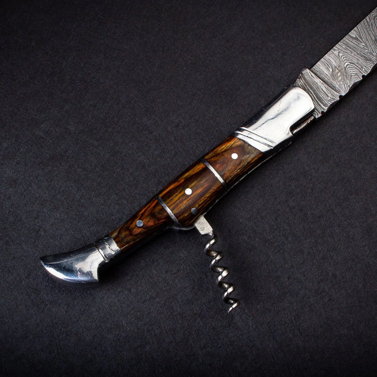 "RHONE RANGERS" - HANDMADE DAMASCUS STEEL FOLDING KNIFE WITH WINE CORKSCREW by Forseti Steel™ - Image 17