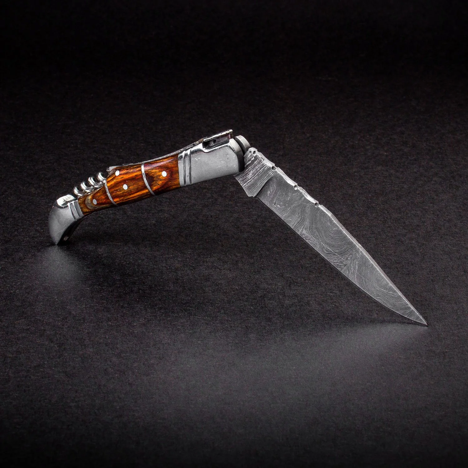 "RHONE RANGERS" - HANDMADE DAMASCUS STEEL FOLDING KNIFE WITH WINE CORKSCREW by Forseti Steel™ - Image 5