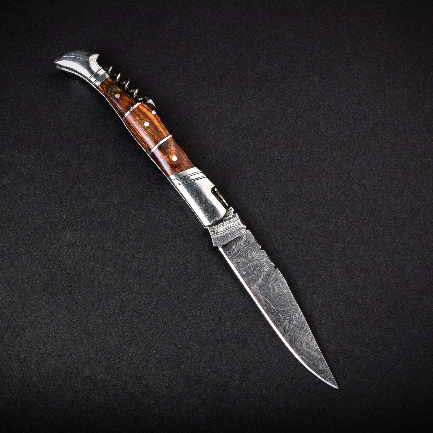 "RHONE RANGERS" - HANDMADE DAMASCUS STEEL FOLDING KNIFE WITH WINE CORKSCREW by Forseti Steel™ - Image 6