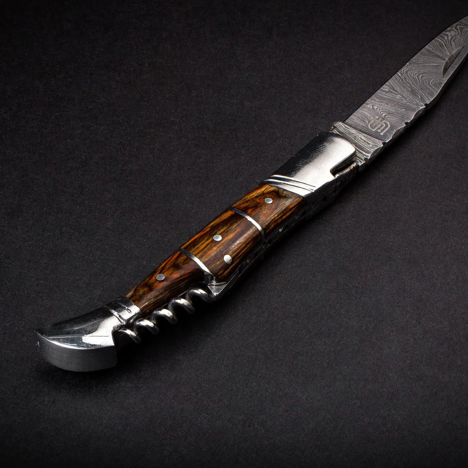 "RHONE RANGERS" - HANDMADE DAMASCUS STEEL FOLDING KNIFE WITH WINE CORKSCREW by Forseti Steel™ - Image 8