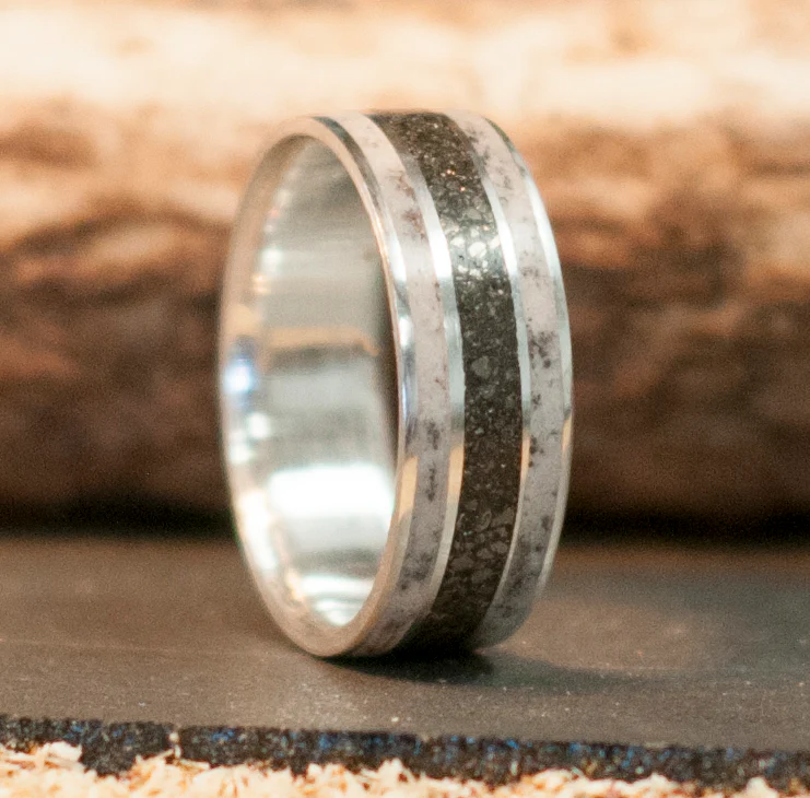 "RIO" - ANTLER & PYRITE INLAYS WEDDING BAND - Image 13