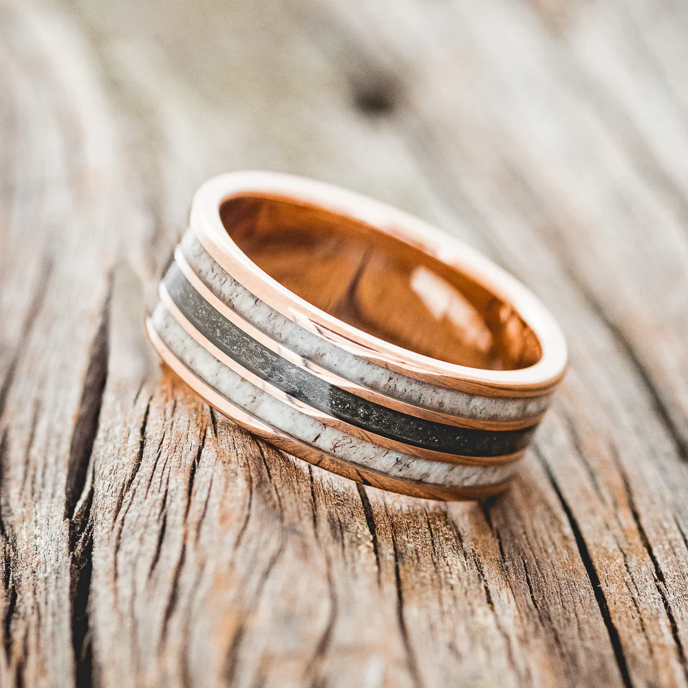 "RIO" - ANTLER & PYRITE INLAYS WEDDING BAND - Image 6