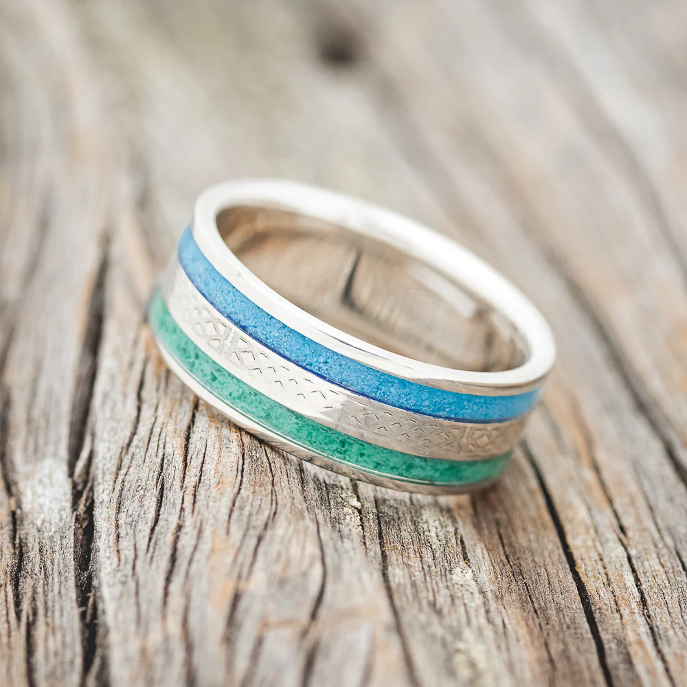 "RYDER" - CELTIC SAILOR'S KNOT ENGRAVED, MALACHITE & TURQUOISE WEDDING RING - Image 6