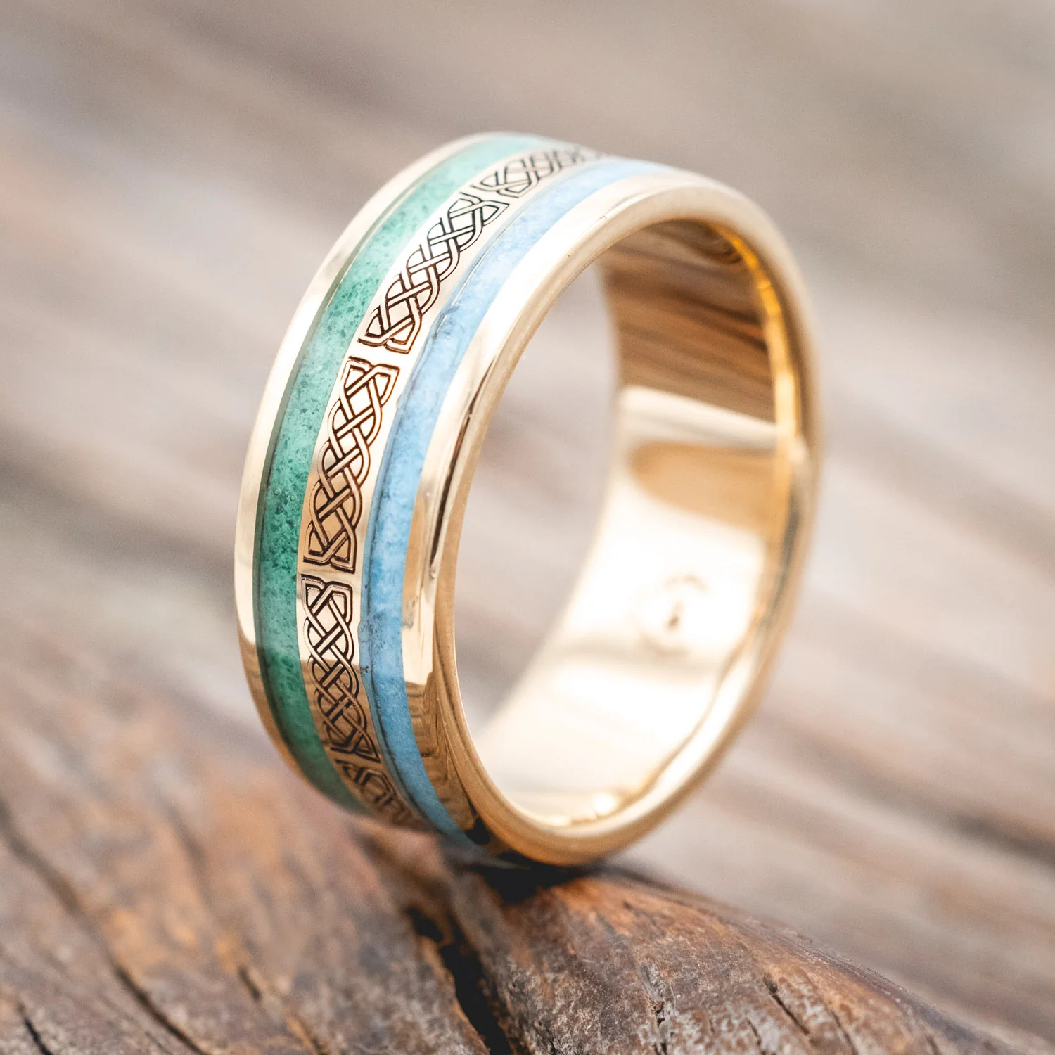 "RYDER" - CELTIC SAILOR'S KNOT ENGRAVED, MALACHITE & TURQUOISE WEDDING RING - Image 8