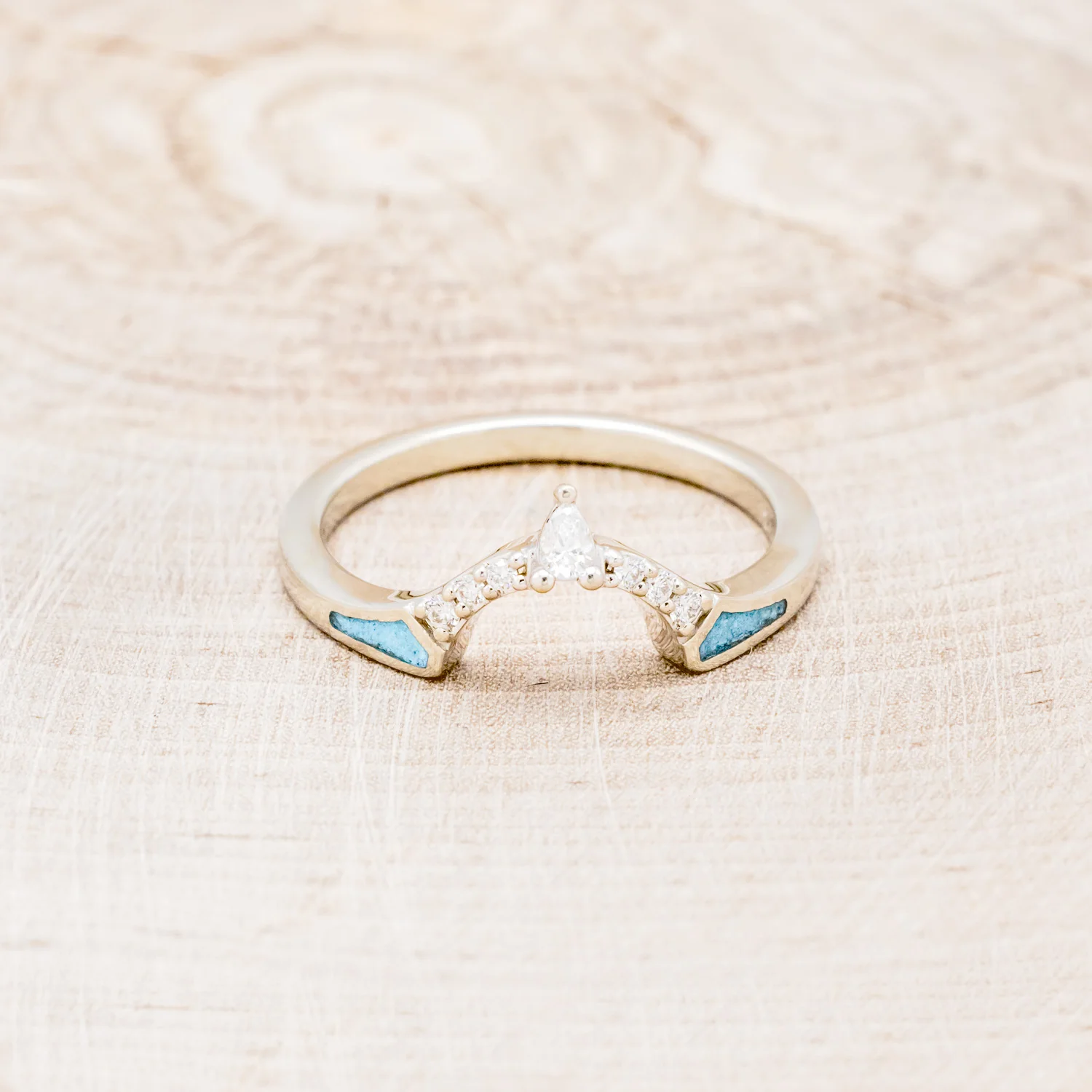 "SAMA" - TURQUOISE CONTOURED WEDDING BAND WITH DIAMOND ACCENTS - Image 4