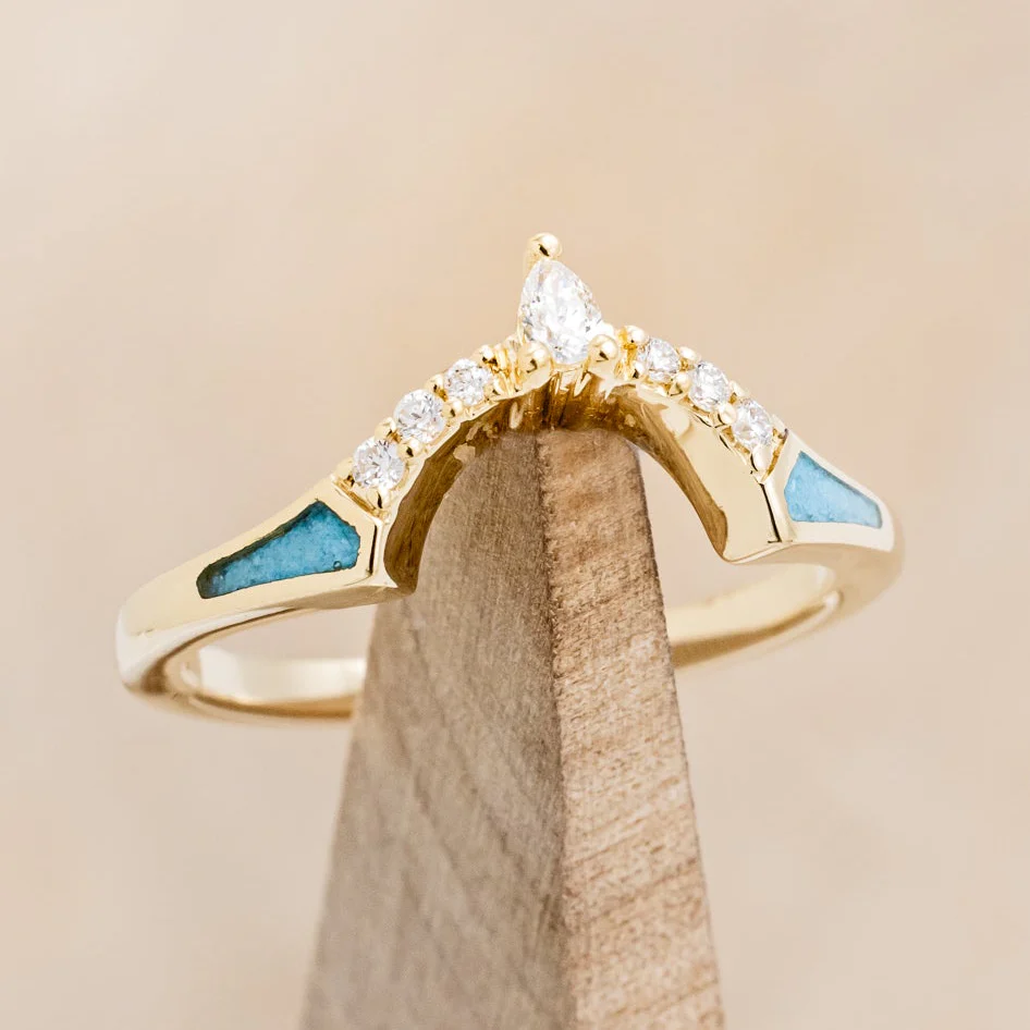 "SAMA" - TURQUOISE CONTOURED WEDDING BAND WITH DIAMOND ACCENTS - Image 7