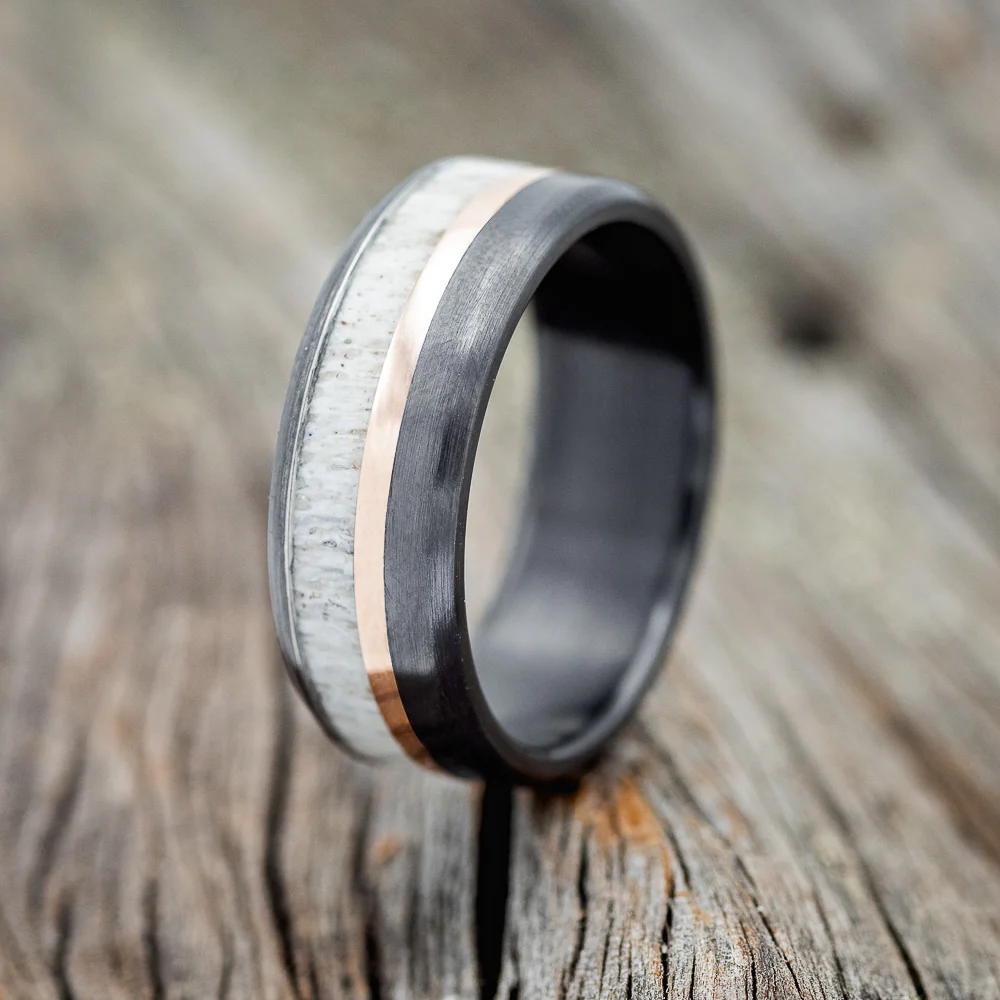 "TANNER" - ELK ANTLER & 14K GOLD INLAY WEDDING BAND - Image 12