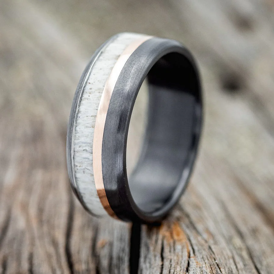 "TANNER" - ELK ANTLER & 14K GOLD INLAY WEDDING BAND - Image 13