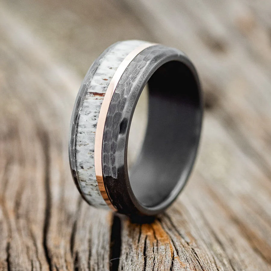"TANNER" - ELK ANTLER & 14K GOLD INLAY WEDDING BAND - Image 14