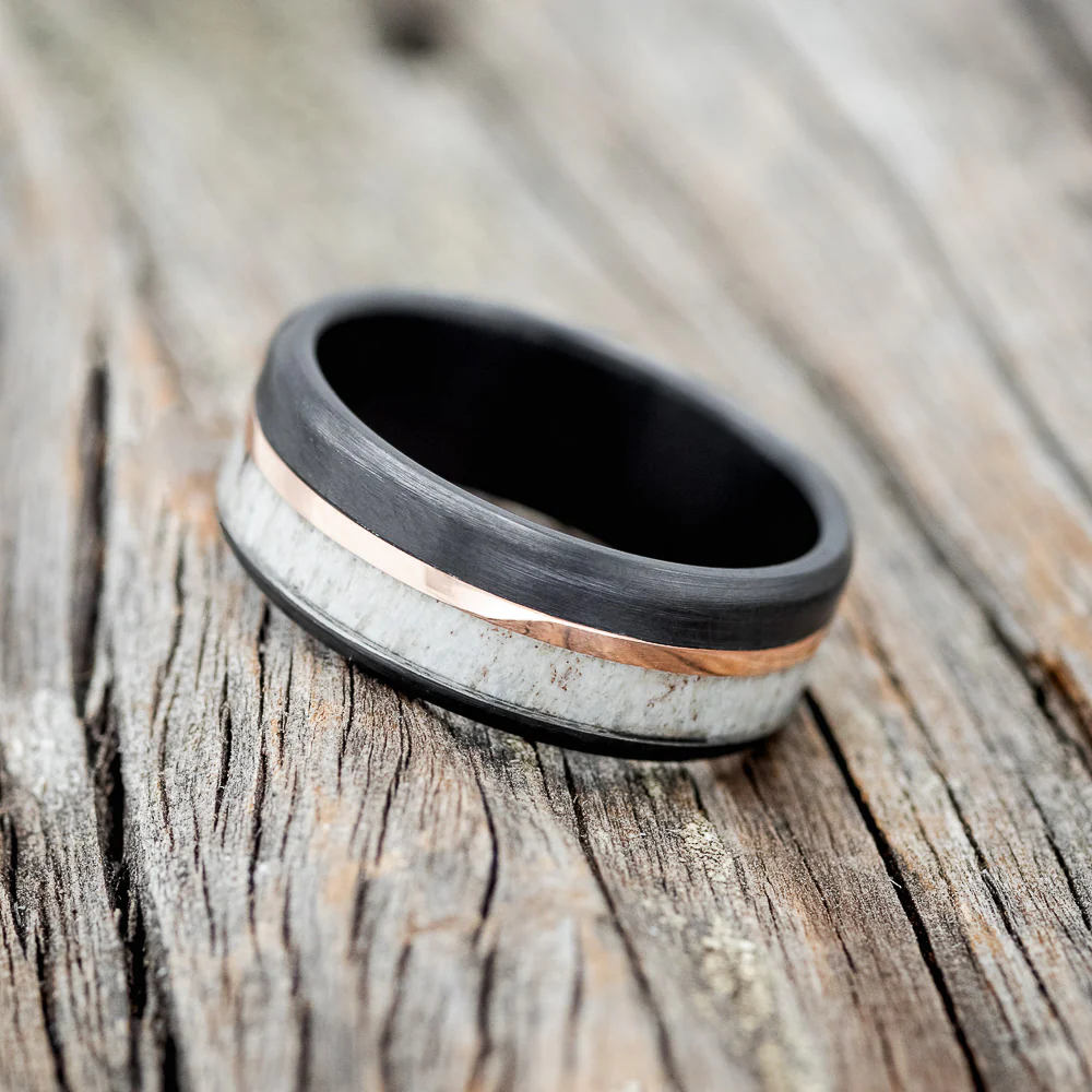 "TANNER" - ELK ANTLER & 14K GOLD INLAY WEDDING BAND - Image 15