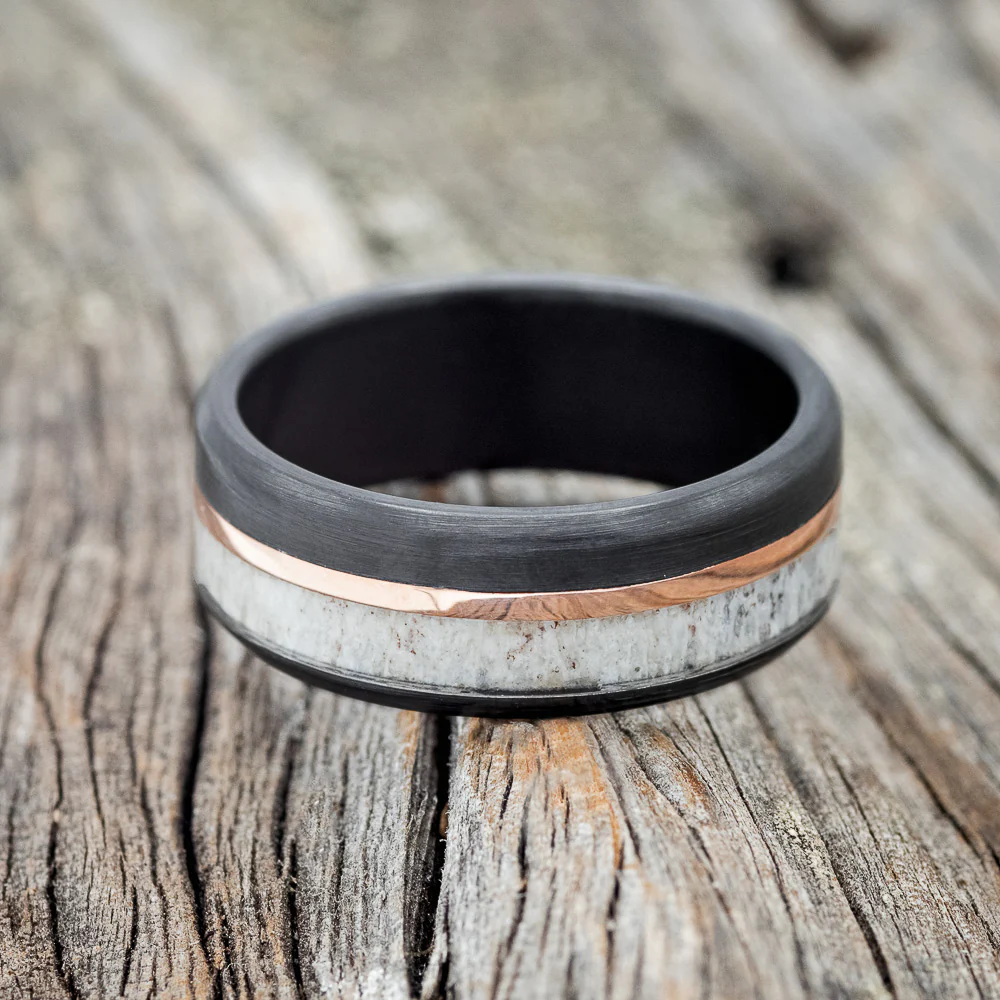 "TANNER" - ELK ANTLER & 14K GOLD INLAY WEDDING BAND - Image 16