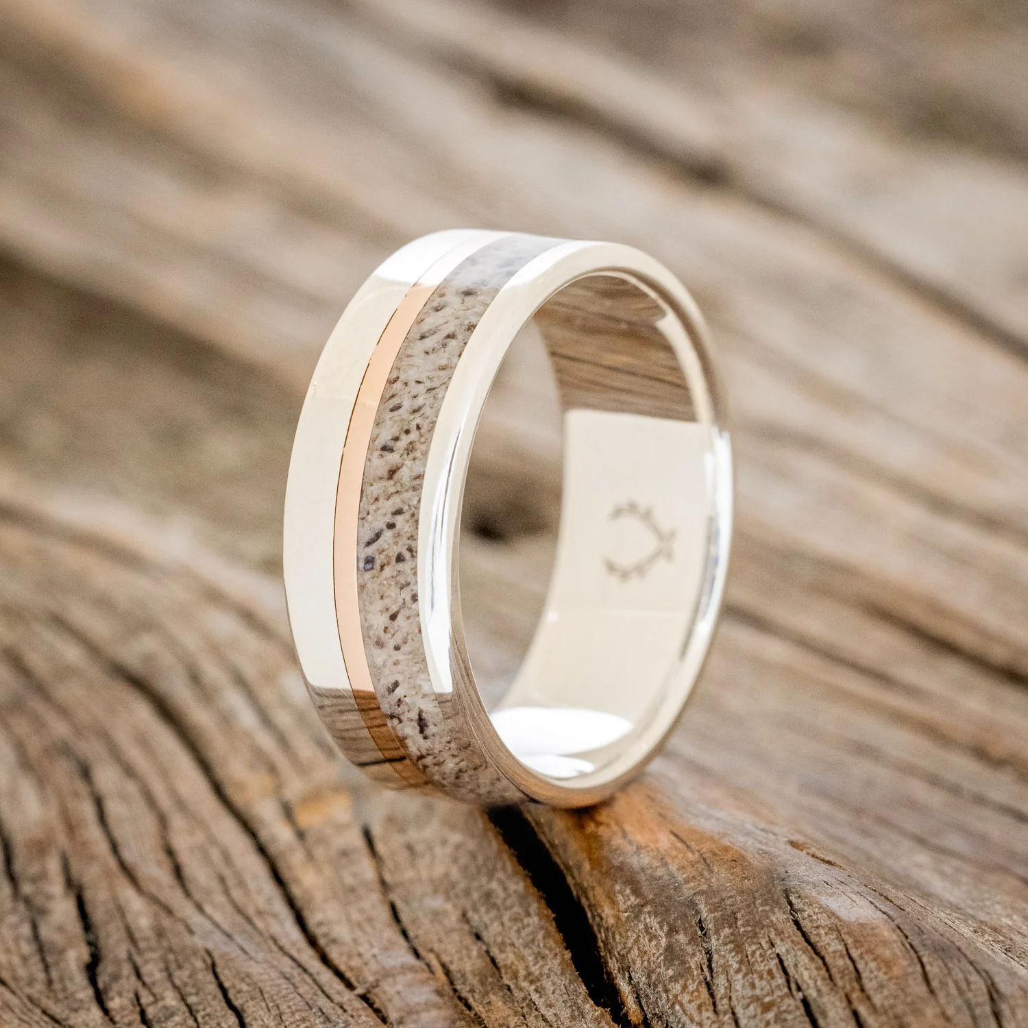 "TANNER" - ELK ANTLER & 14K GOLD INLAY WEDDING BAND - Image 17