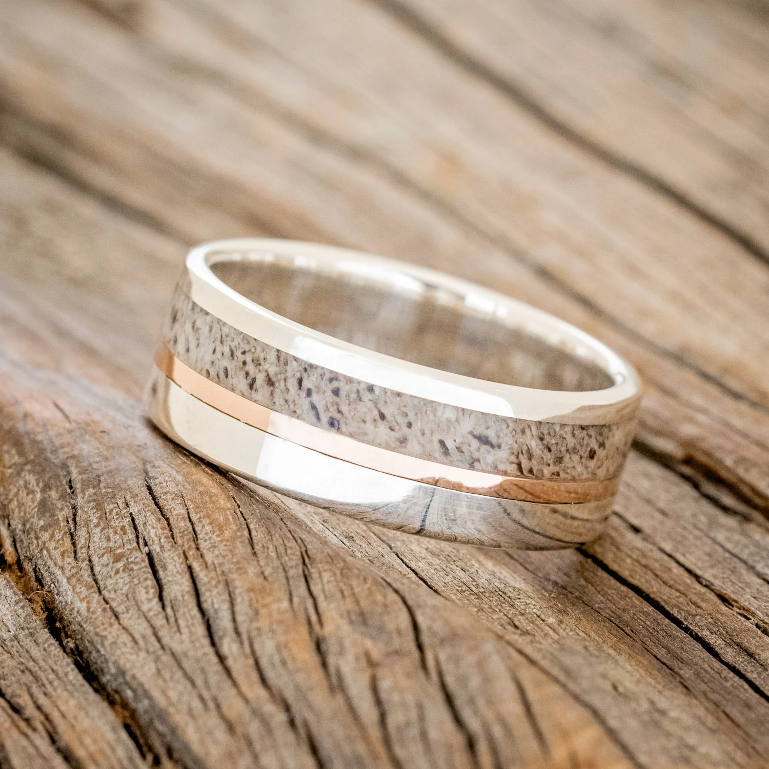 "TANNER" - ELK ANTLER & 14K GOLD INLAY WEDDING BAND - Image 18