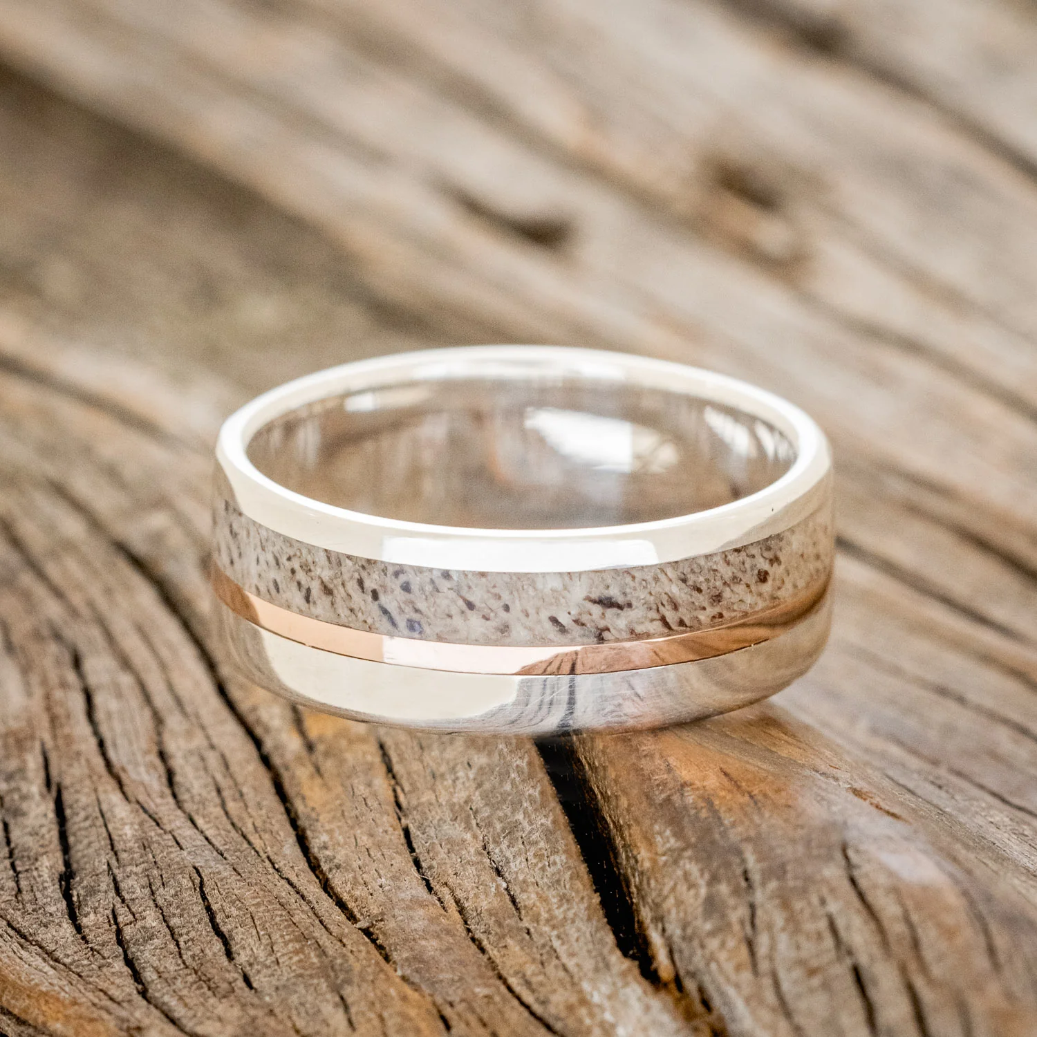 "TANNER" - ELK ANTLER & 14K GOLD INLAY WEDDING BAND - Image 19