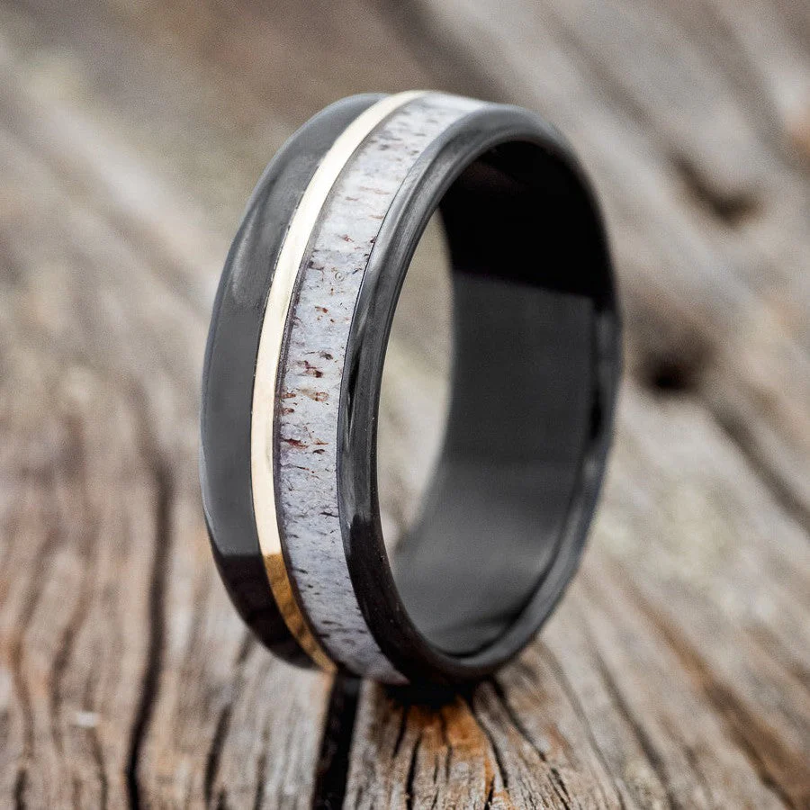"TANNER" - ELK ANTLER & 14K GOLD INLAY WEDDING BAND - Image 20