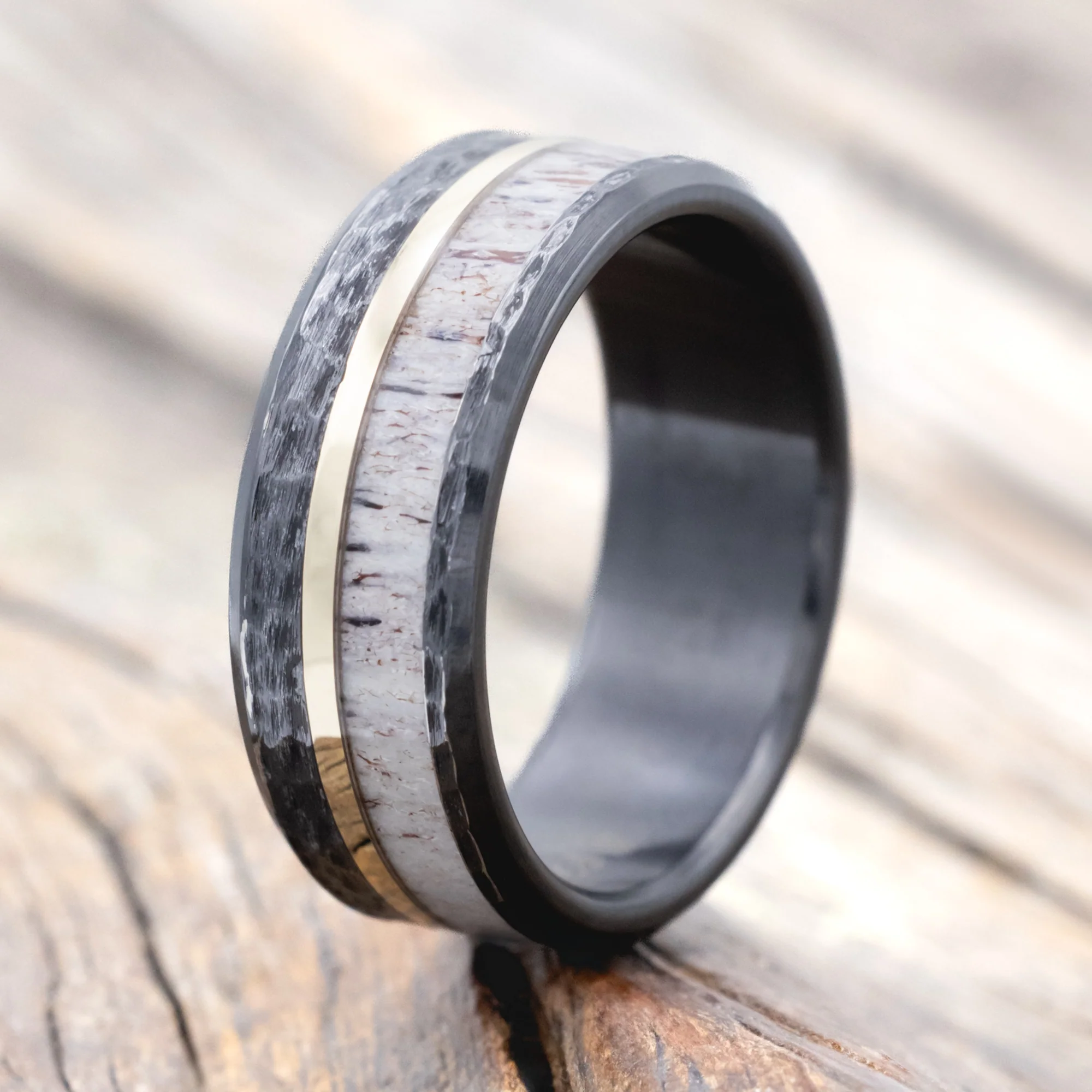 "TANNER" - ELK ANTLER & 14K GOLD INLAY WEDDING BAND - Image 23