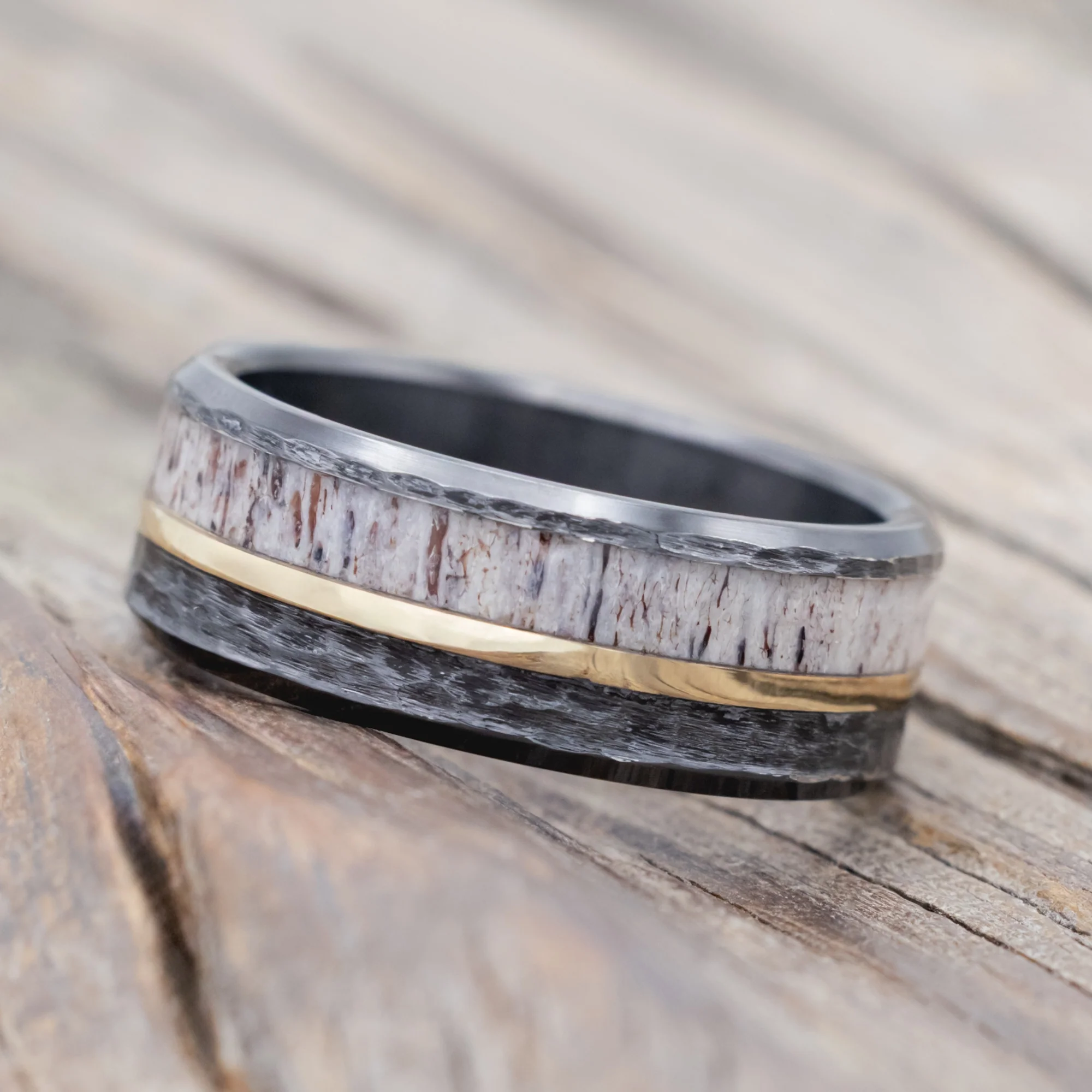 "TANNER" - ELK ANTLER & 14K GOLD INLAY WEDDING BAND - Image 24