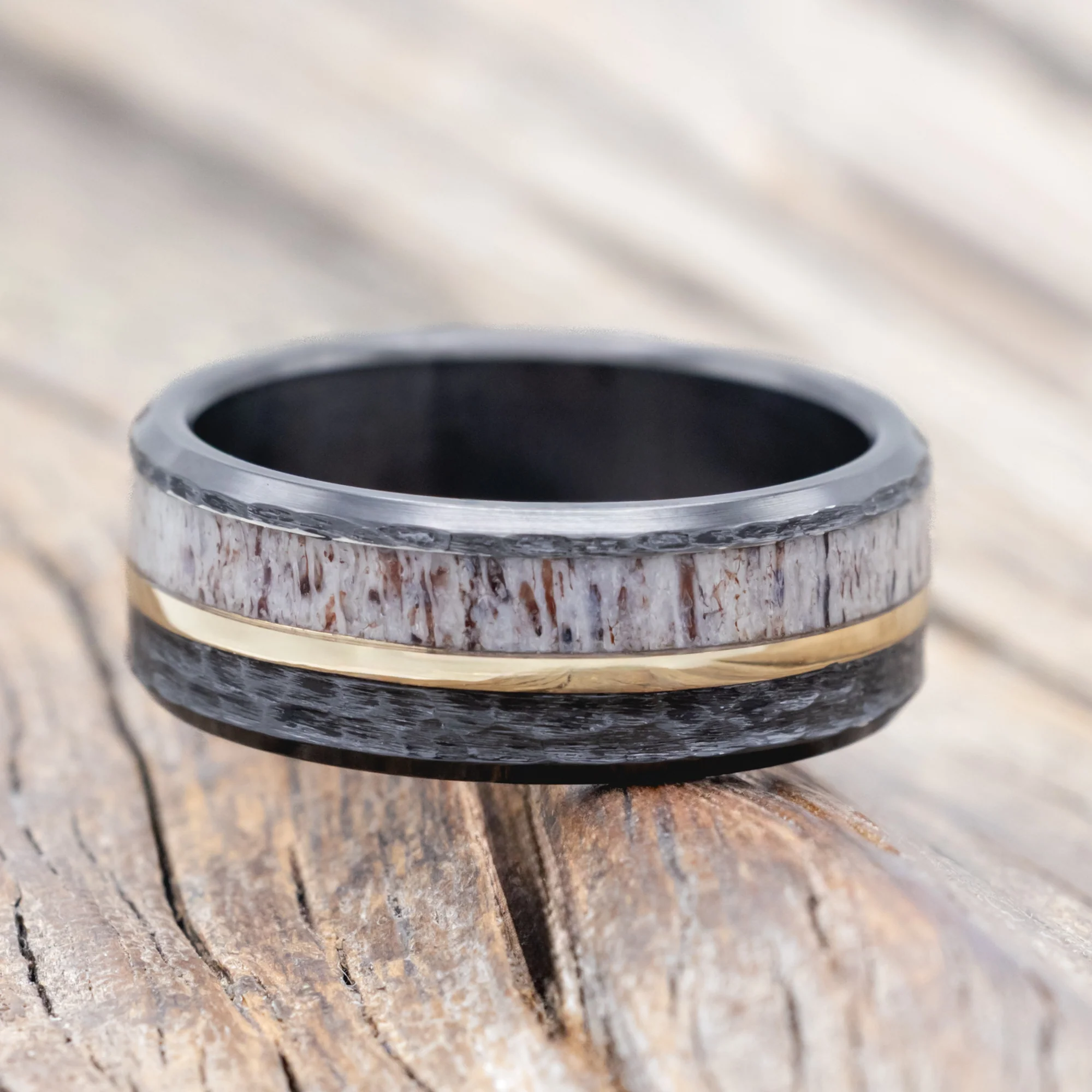 "TANNER" - ELK ANTLER & 14K GOLD INLAY WEDDING BAND - Image 25