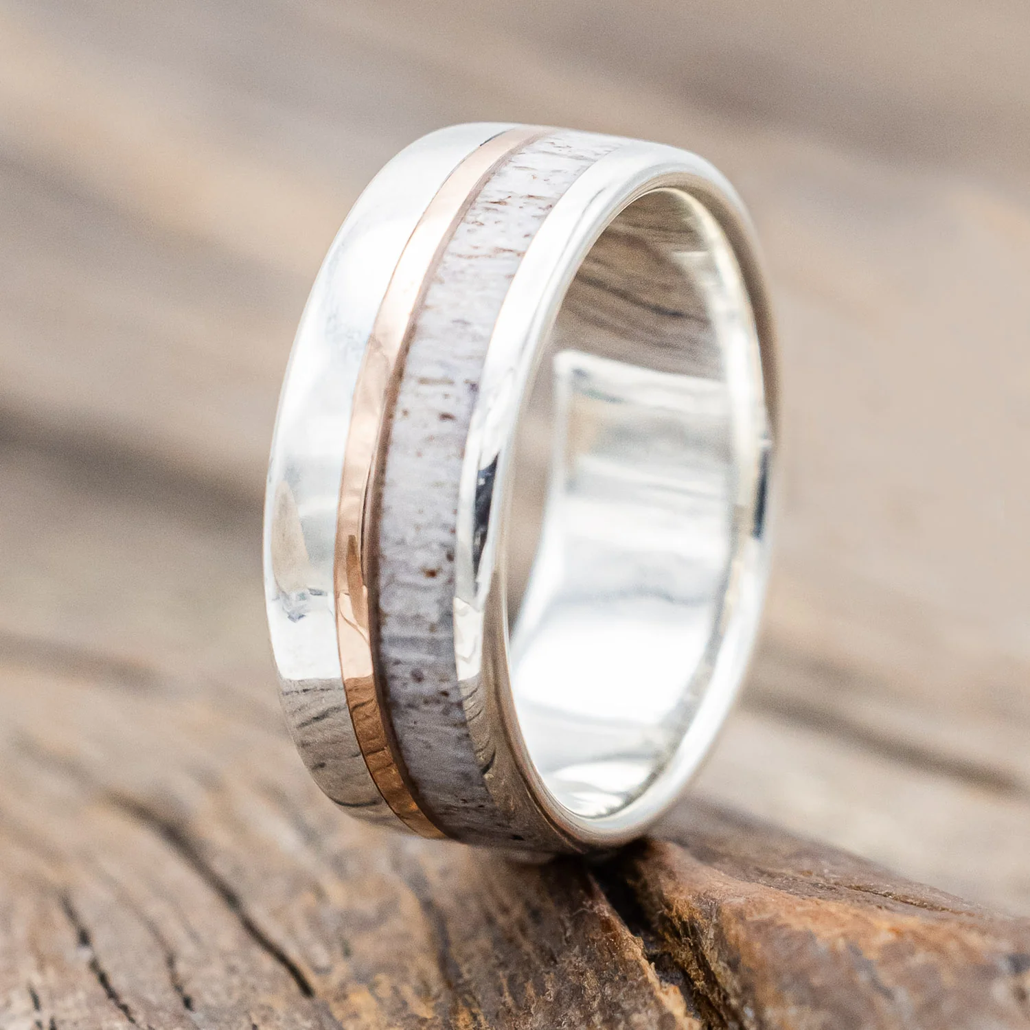 "TANNER" - ELK ANTLER & 14K GOLD INLAY WEDDING BAND - Image 26