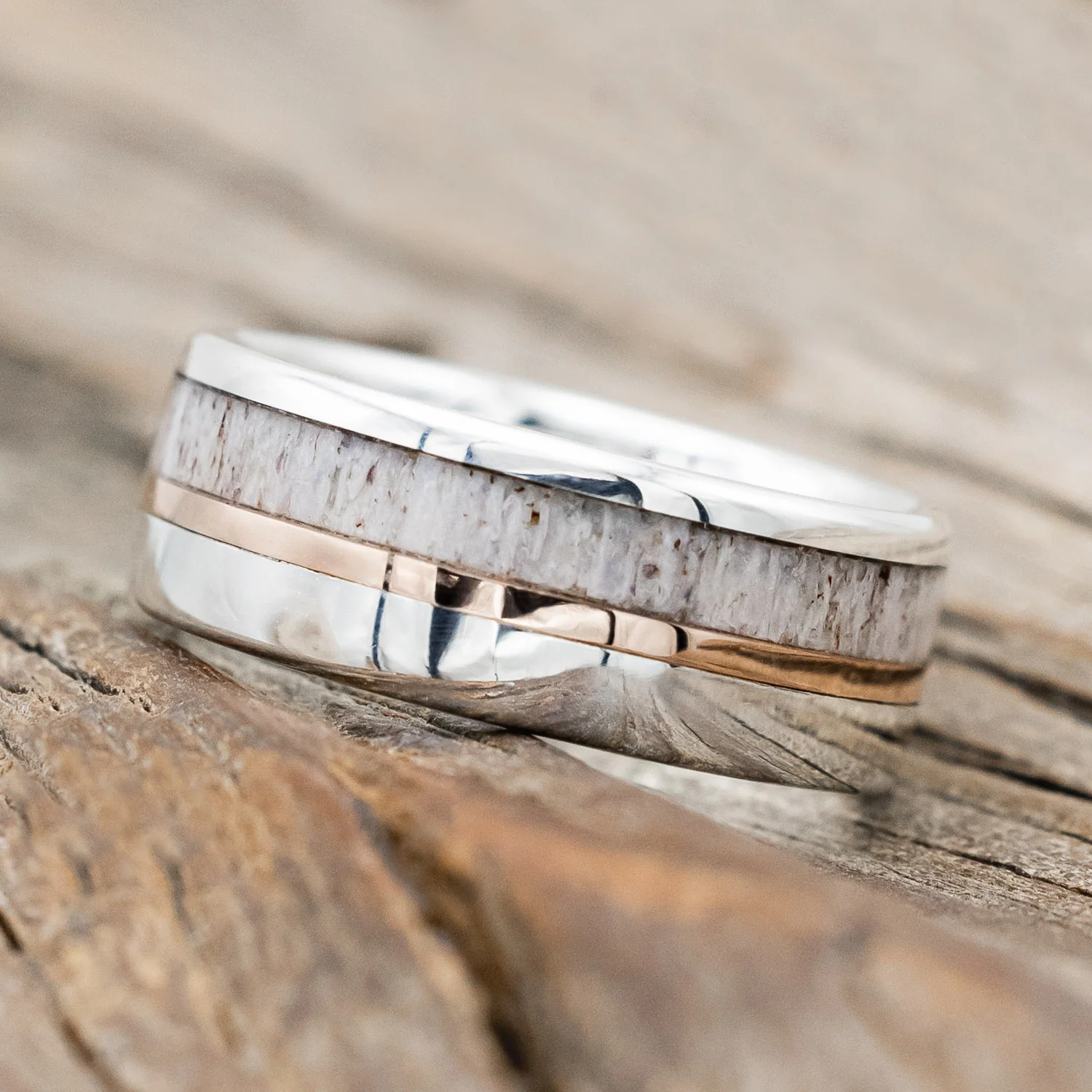 "TANNER" - ELK ANTLER & 14K GOLD INLAY WEDDING BAND - Image 27