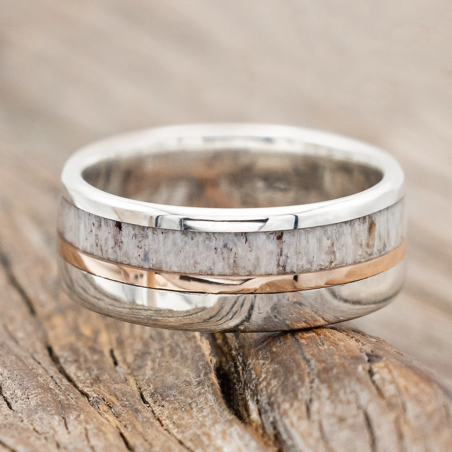 "TANNER" - ELK ANTLER & 14K GOLD INLAY WEDDING BAND - Image 28