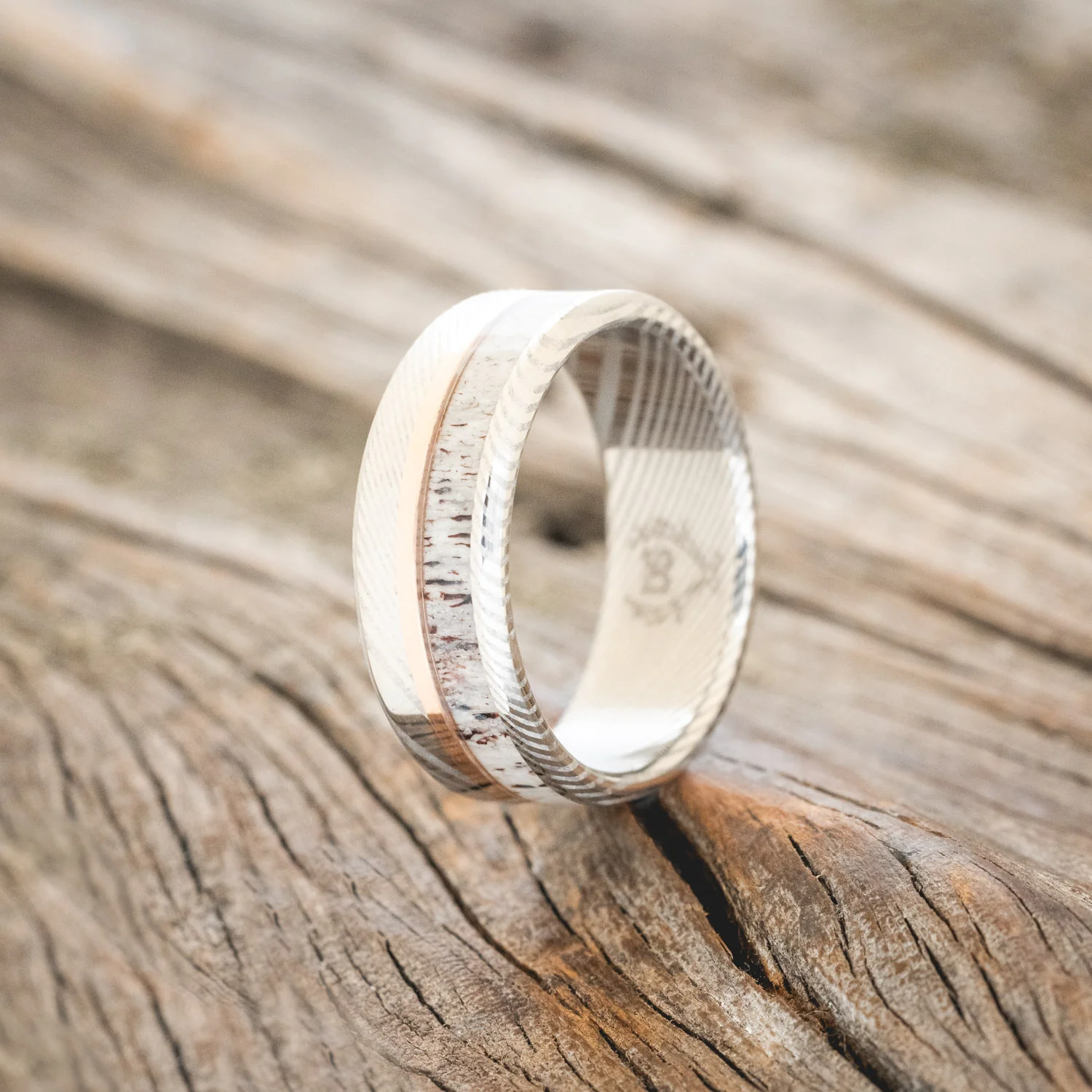 "TANNER" - ELK ANTLER & 14K GOLD INLAY WEDDING BAND - Image 29