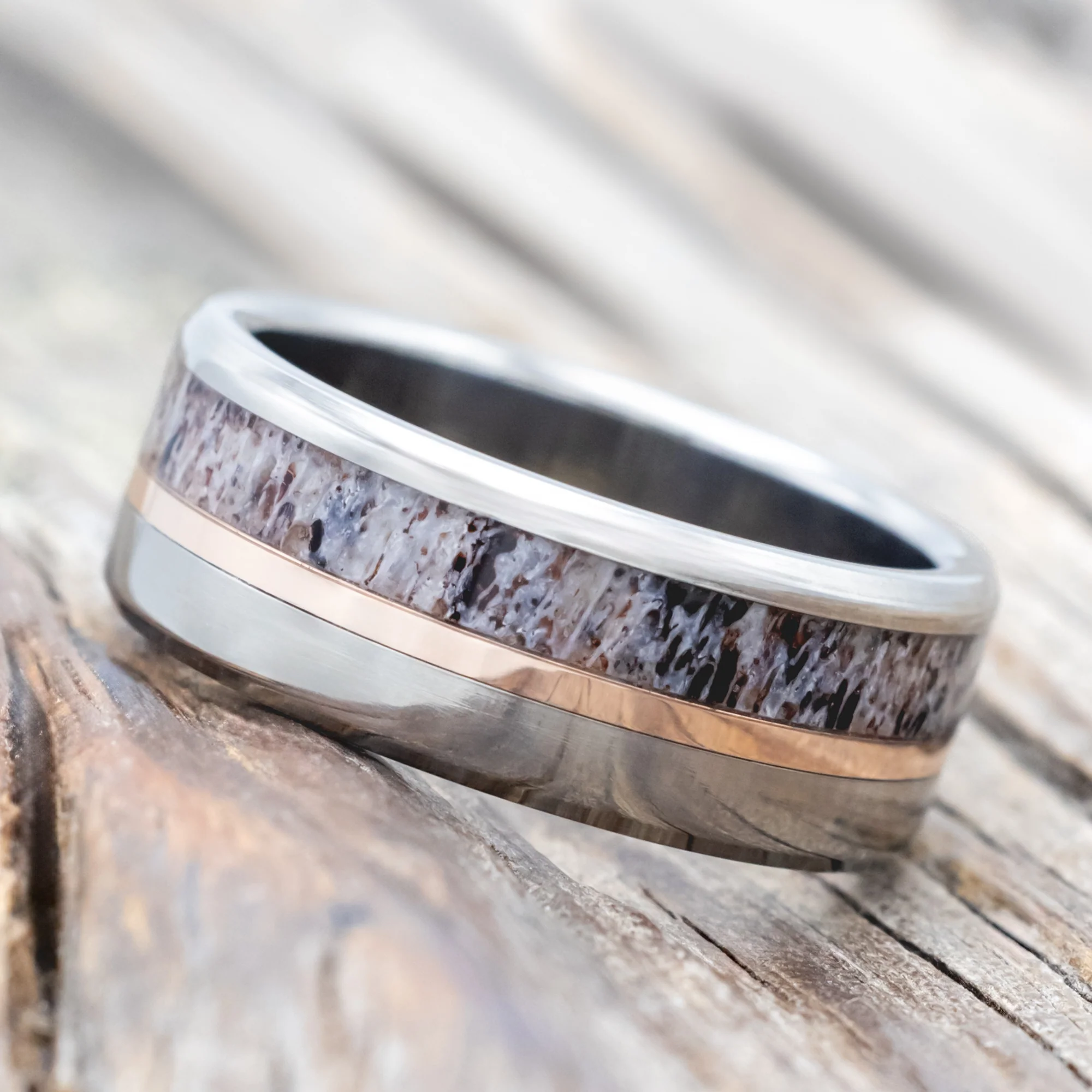"TANNER" - ELK ANTLER & 14K GOLD INLAY WEDDING BAND - Image 3