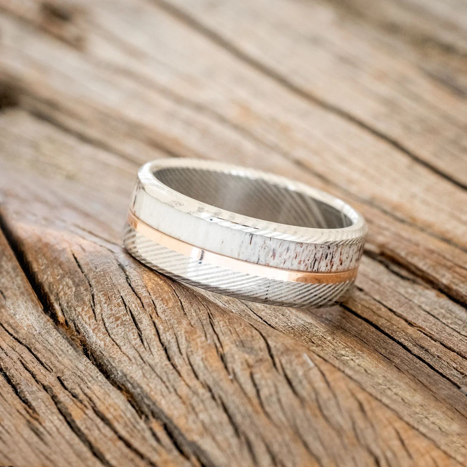 "TANNER" - ELK ANTLER & 14K GOLD INLAY WEDDING BAND - Image 30