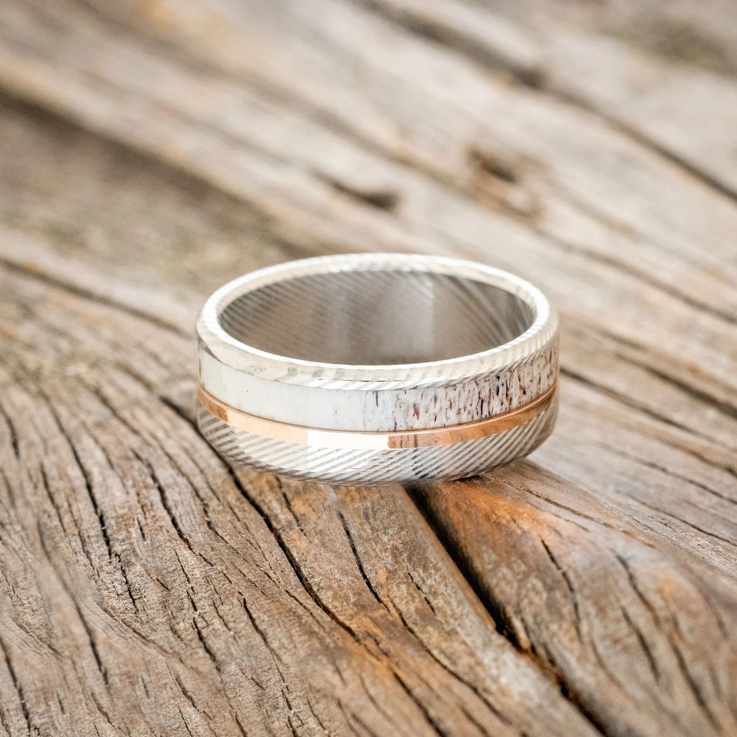 "TANNER" - ELK ANTLER & 14K GOLD INLAY WEDDING BAND - Image 31