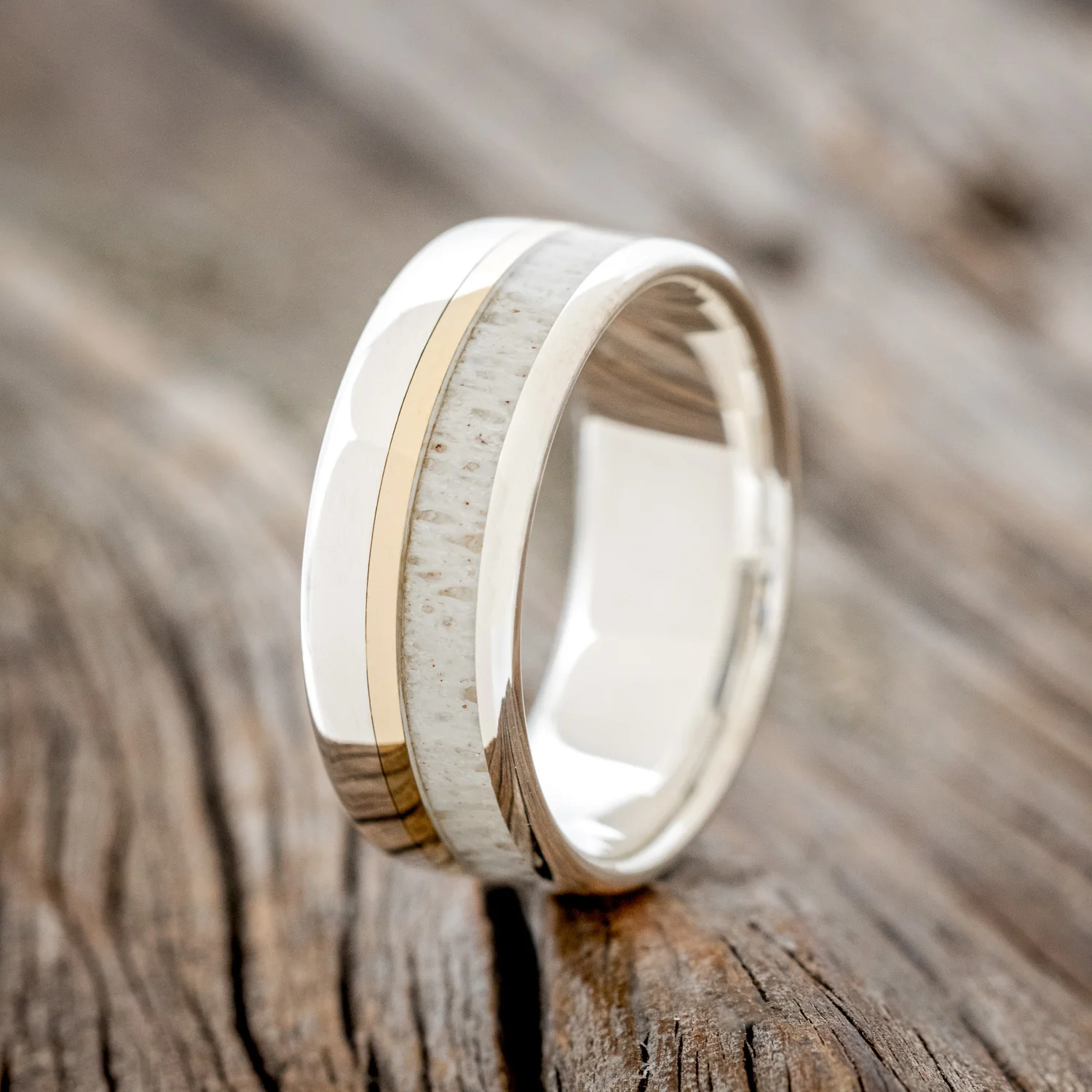"TANNER" - ELK ANTLER & 14K GOLD INLAY WEDDING BAND - Image 32