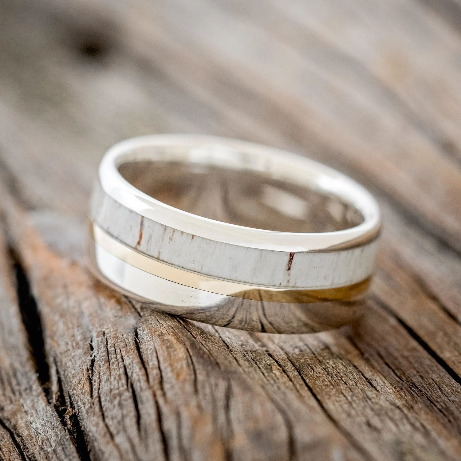 "TANNER" - ELK ANTLER & 14K GOLD INLAY WEDDING BAND - Image 33