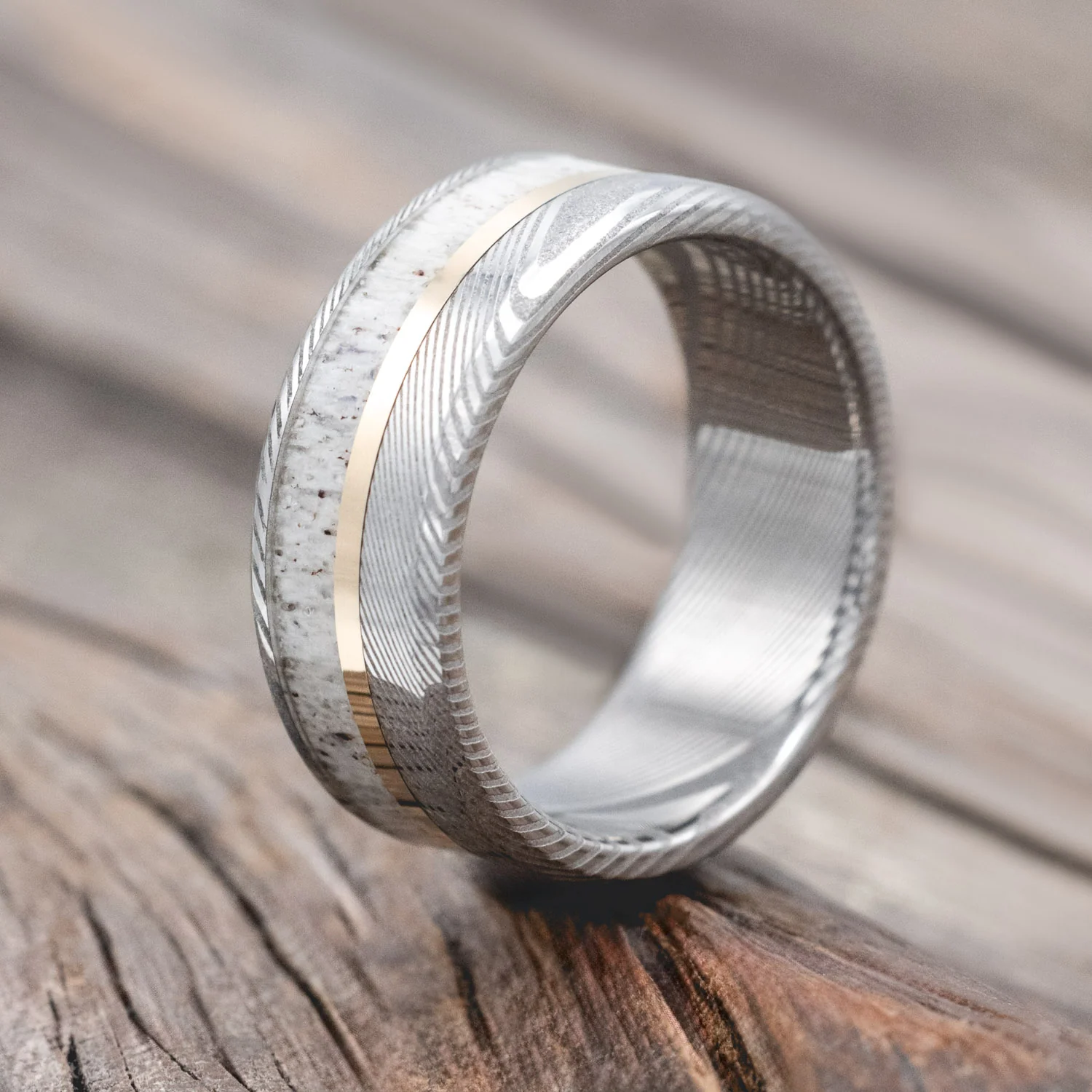 "TANNER" - ELK ANTLER & 14K GOLD INLAY WEDDING BAND - Image 34
