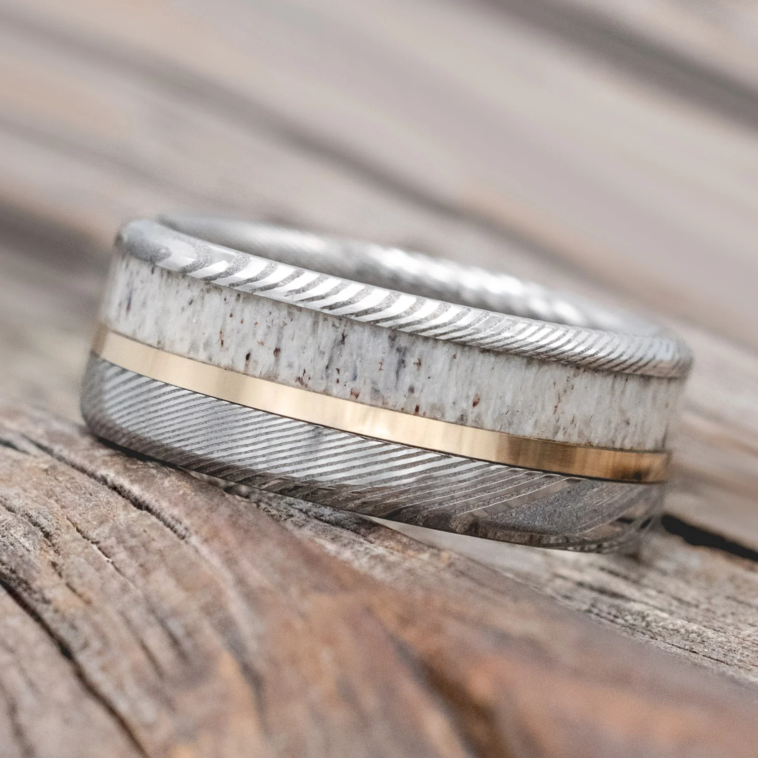 "TANNER" - ELK ANTLER & 14K GOLD INLAY WEDDING BAND - Image 35
