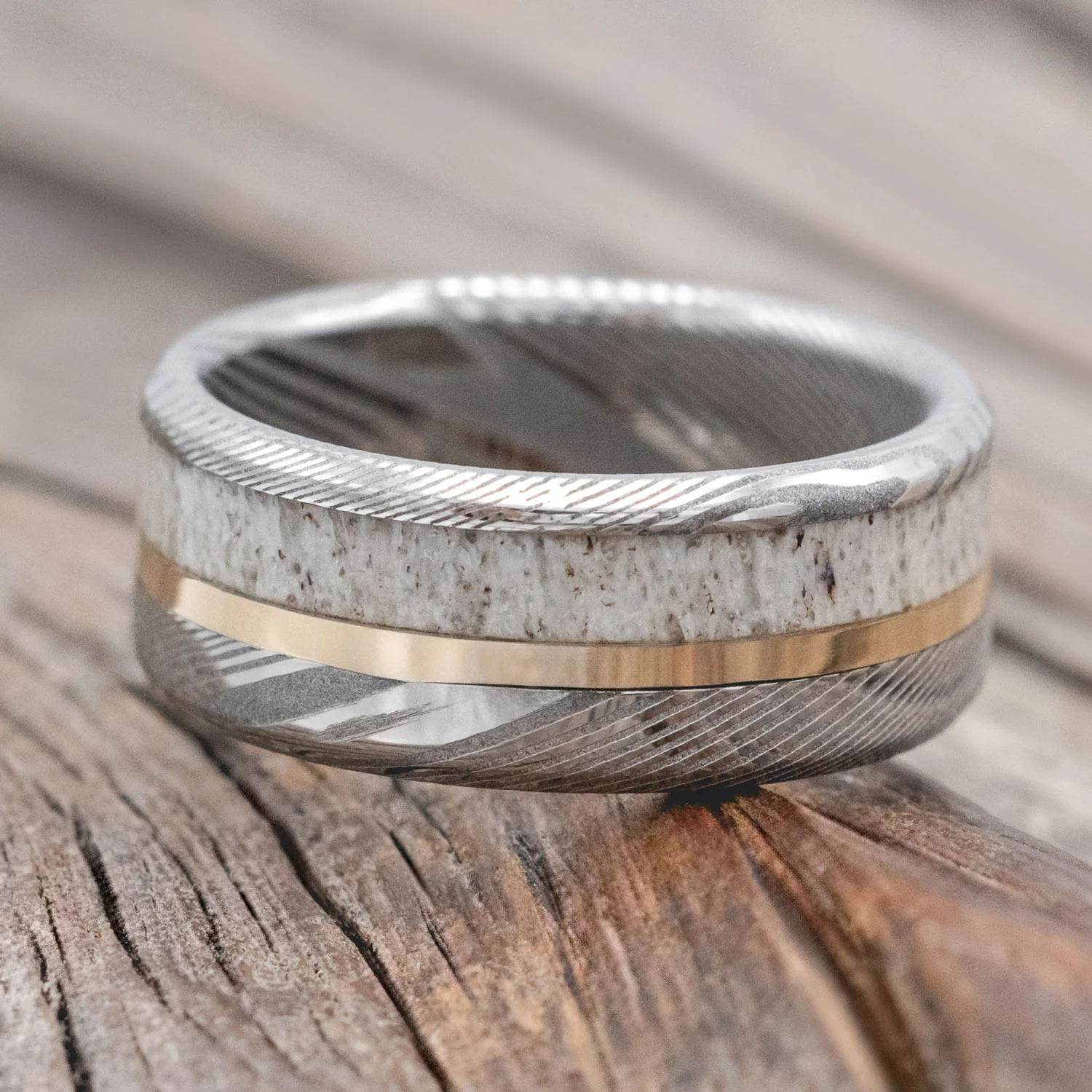 "TANNER" - ELK ANTLER & 14K GOLD INLAY WEDDING BAND - Image 36